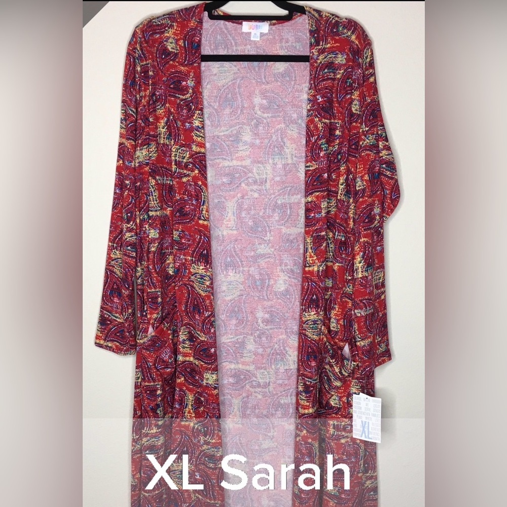 LuLaRoe Sarah XL Red Multicolor Paisley Open Cardigan NWT
